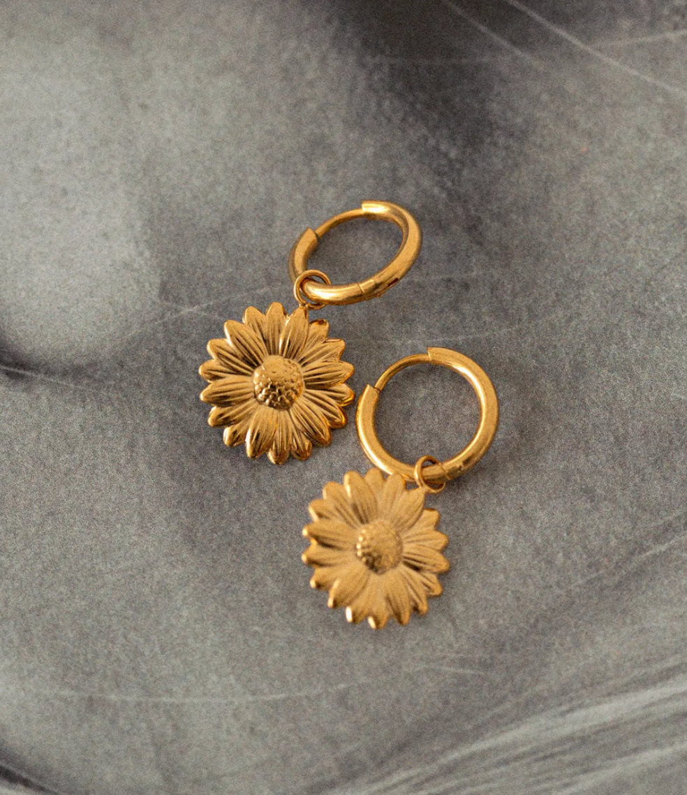 Flora Sunflower Hoop Earrings (8165575000261)