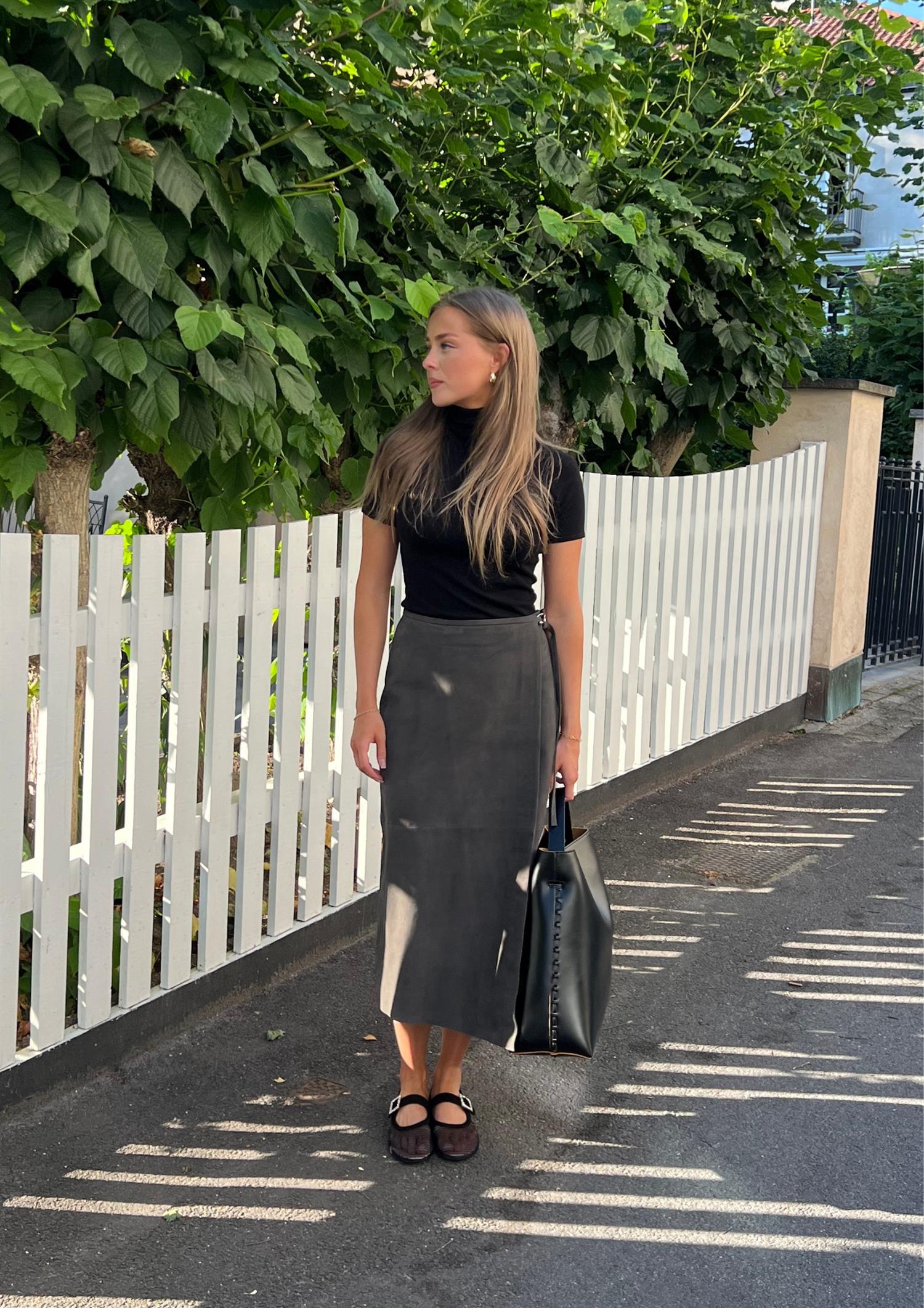 Sefa Suede Midi Leather Skirt (8399771271365)