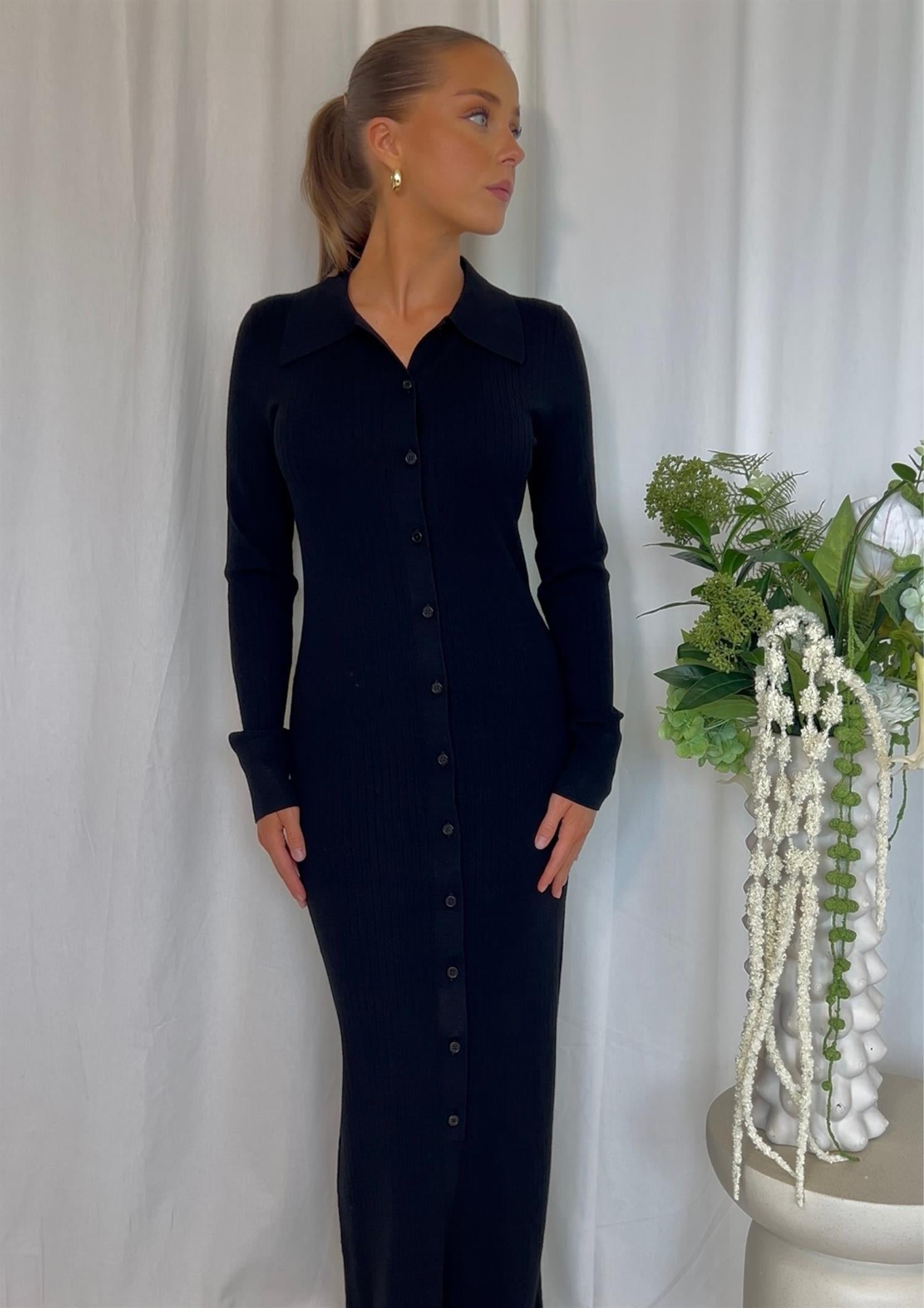 Ribbet Knit Shirt Dress (8380606775493)