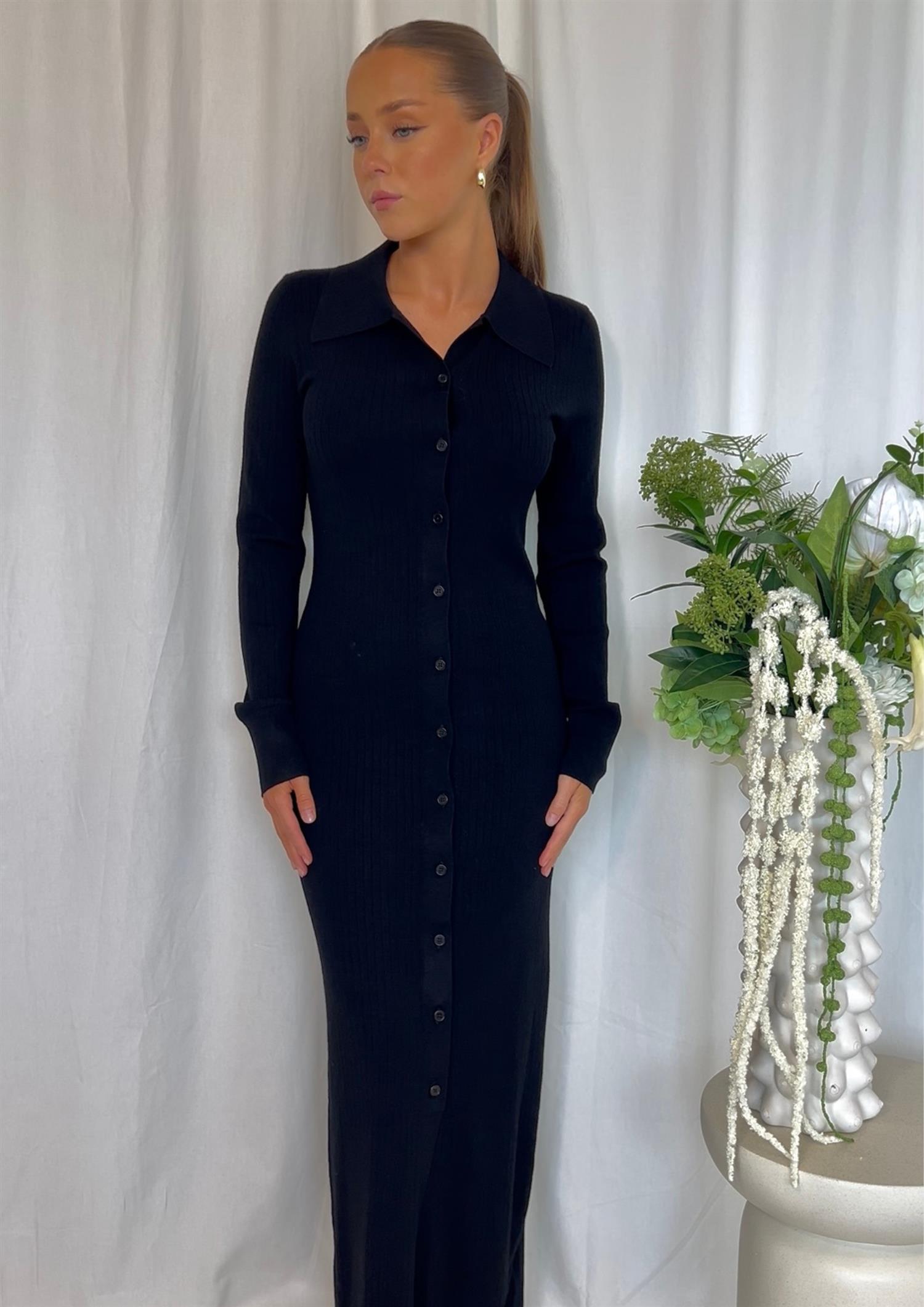 Ribbet Knit Shirt Dress (8380606775493)