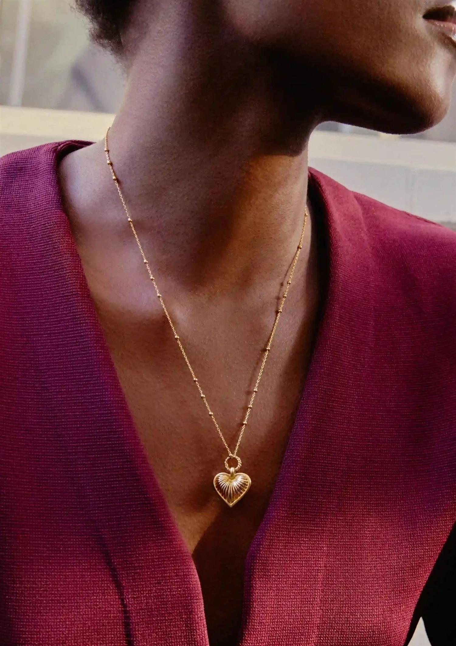 Ridge Heart Charm Pendant Necklace (8435488391365)