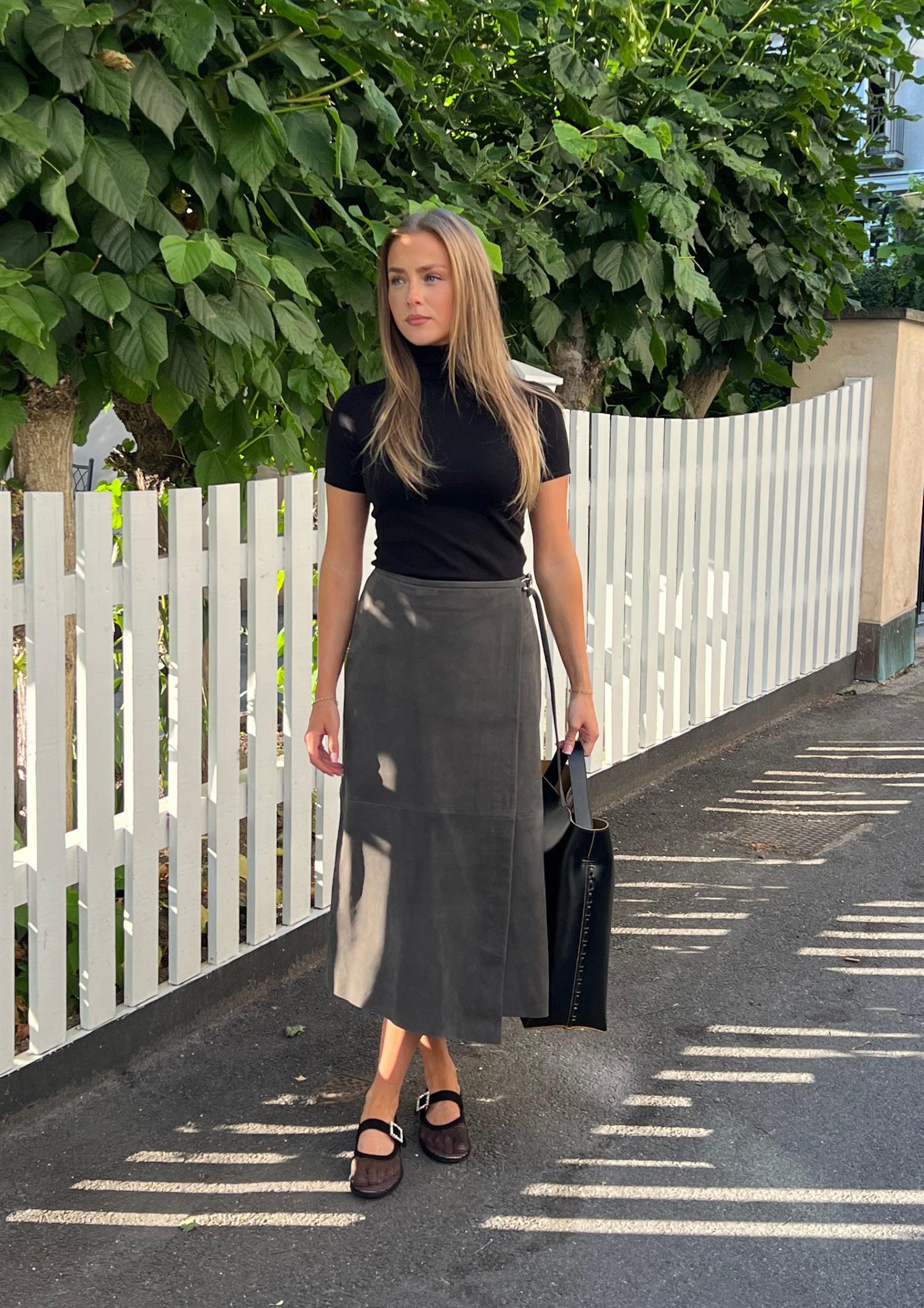 Sefa Suede Midi Leather Skirt (8399771271365)